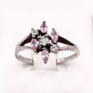 Size 7.5 Pink and White Topaz 925 Sterling Silver Ring